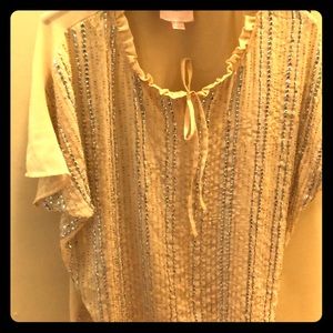 Sheer adorable sequined top tunic style with bow